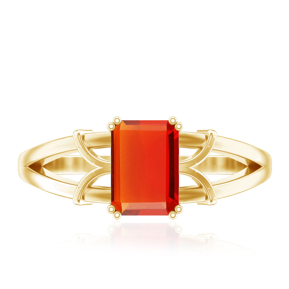 1 Carat Solitaire Emerald Cut Fire Opal Engagement Ring