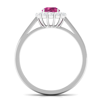 0.45 Carat Pink Tourmaline and Diamond Halo Engagement Ring