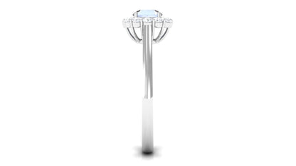 0.3 Carat Moonstone and Diamond Floating Halo Engagement Ring