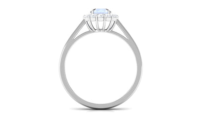 0.3 Carat Moonstone and Diamond Floating Halo Engagement Ring
