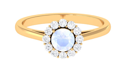 0.3 Carat Moonstone and Diamond Floating Halo Engagement Ring