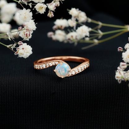 Natural Certified Ethiopian Opal Solitaire Promise Ring with Bypass Shank