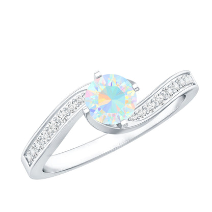 Natural Certified Ethiopian Opal Solitaire Promise Ring with Bypass Shank