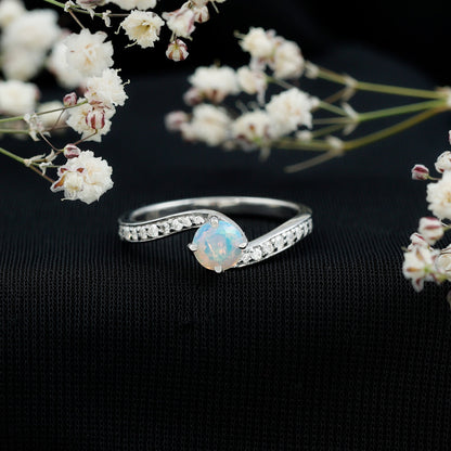 Natural Certified Ethiopian Opal Solitaire Promise Ring with Bypass Shank