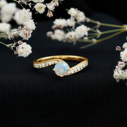 Natural Certified Ethiopian Opal Solitaire Promise Ring with Bypass Shank