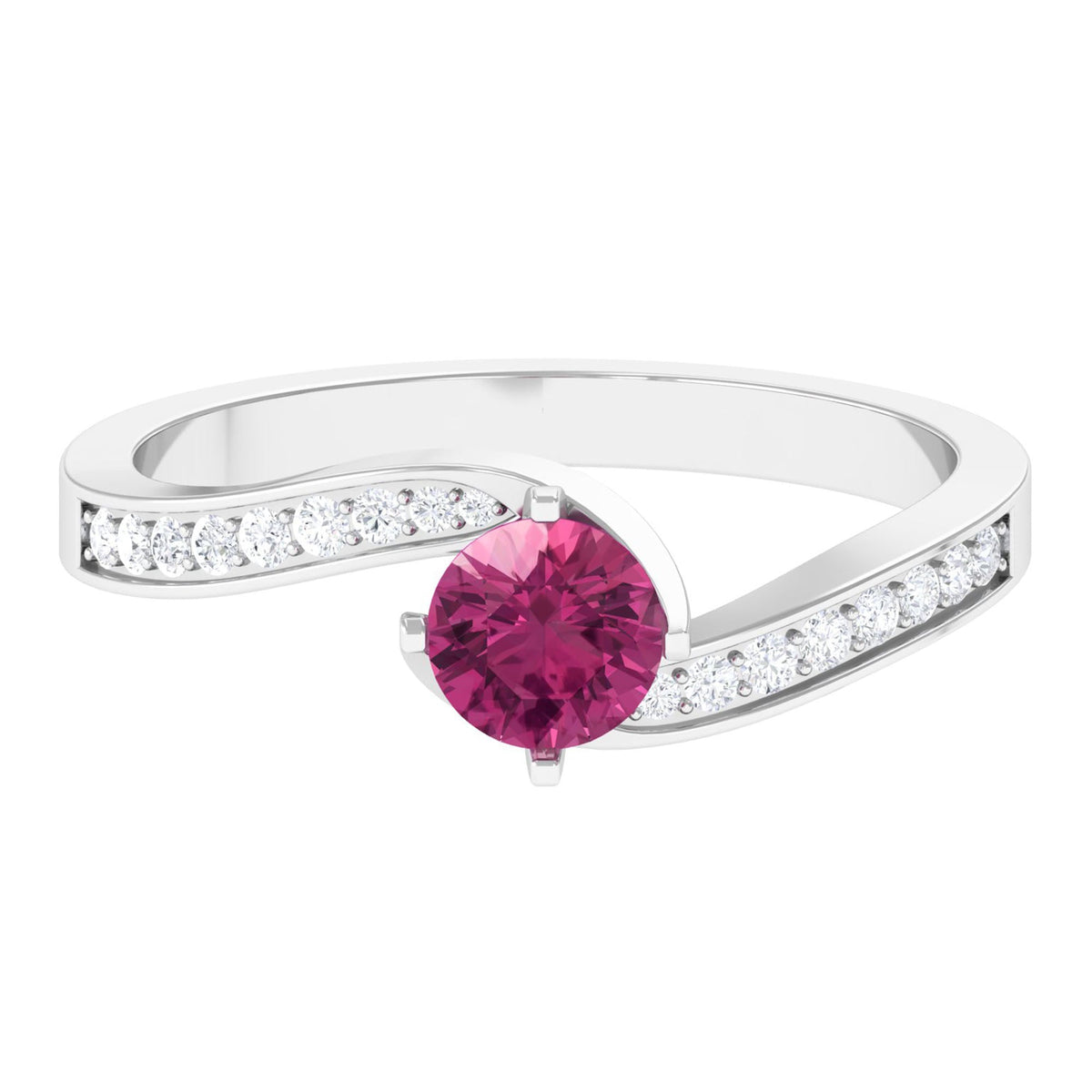 Pink Tourmaline Solitaire Bypass Ring with Diamond