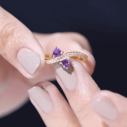 Natural Heart Shape Amethyst Toi Et Moi Engagement Ring with Diamond