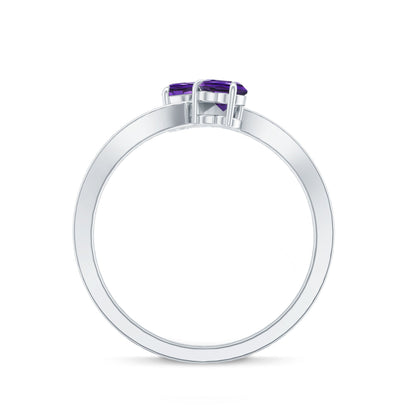 Natural Heart Shape Amethyst Toi Et Moi Engagement Ring with Diamond