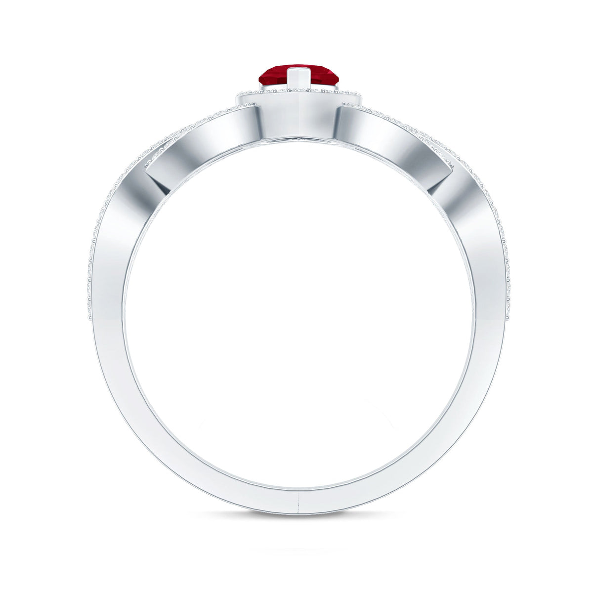 Natural Ruby Heart Promise Ring with Diamond Crossover Shank