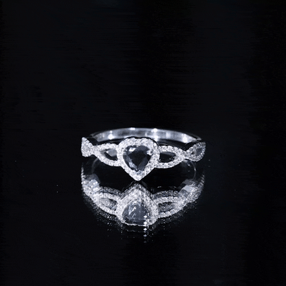 0.6 Carat Lab Grown Black and White Diamond Heart Engagement Ring with Crossover Shank