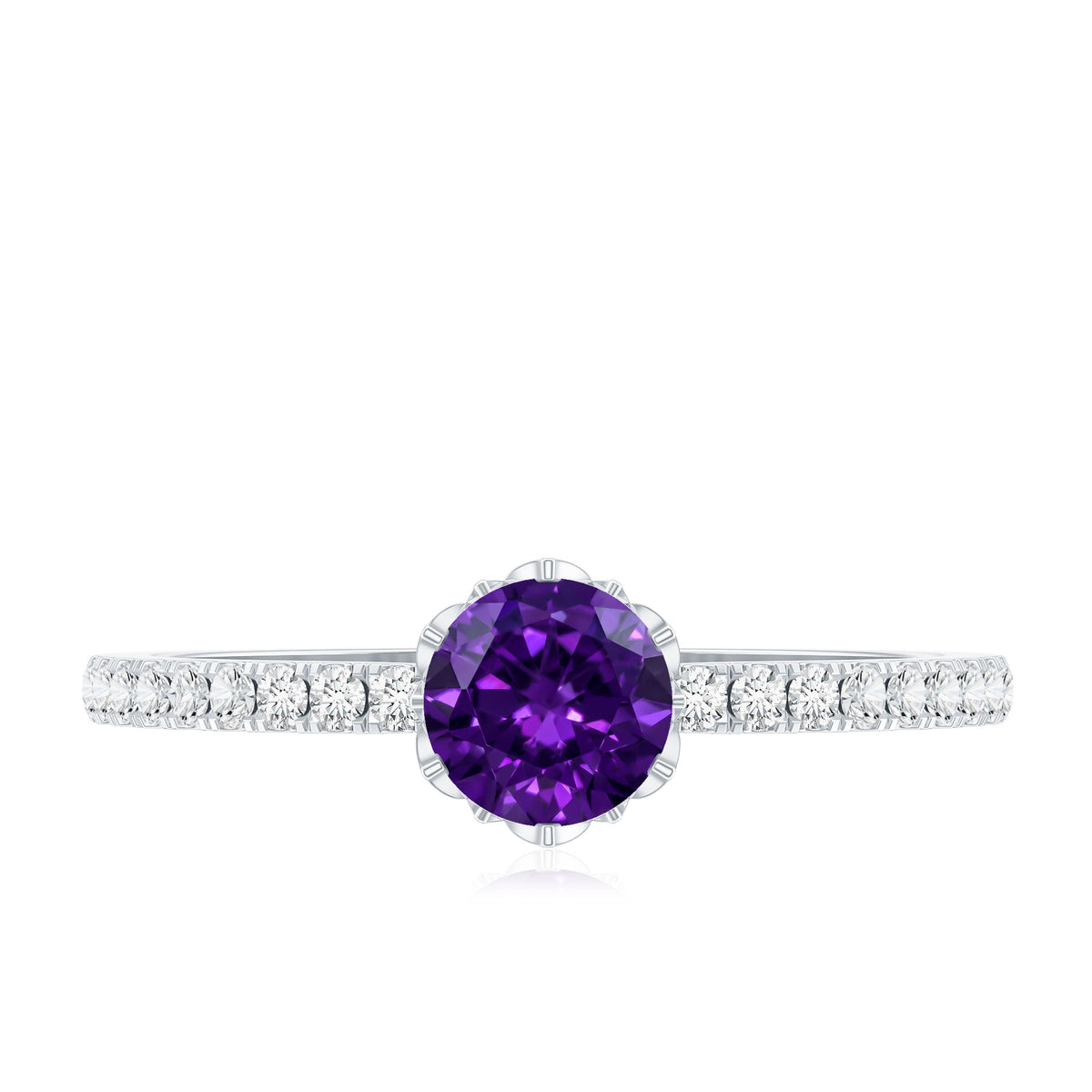 Genuine Amethyst Diamond Promise Ring for Women