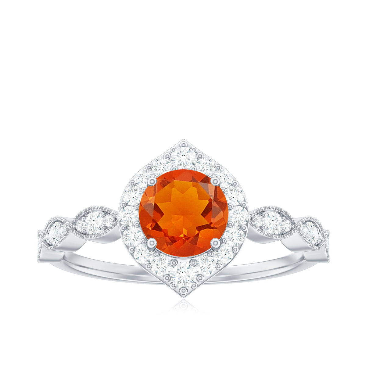 Vintage Style Fire Opal Engagement Ring with Diamond Accent