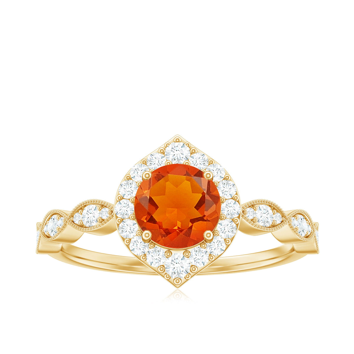 Vintage Style Fire Opal Engagement Ring with Diamond Accent