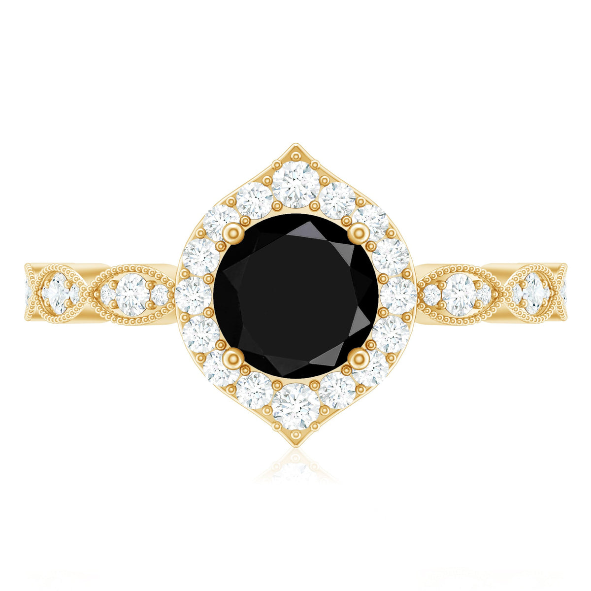 Vintage Black Spinel Engagement Ring with Diamond Halo