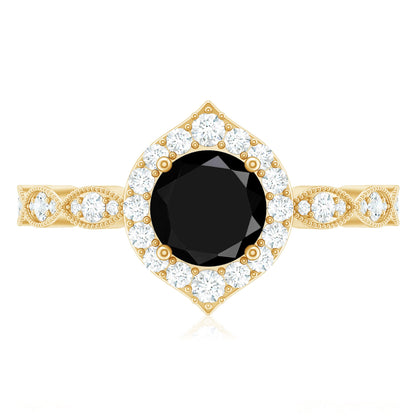 Vintage Black Spinel Engagement Ring with Diamond Halo