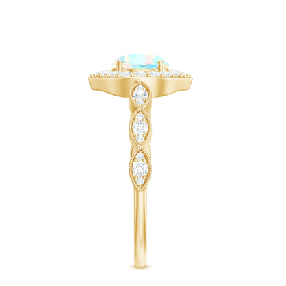 Vintage Looking Ethiopian Opal Engagement Ring with Real Diamond Halo