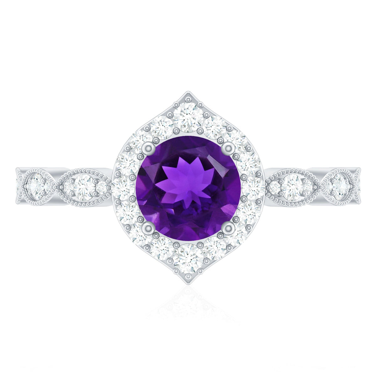 Vintage Style 1.2 Carat Amethyst Engagement Ring with Diamond Halo