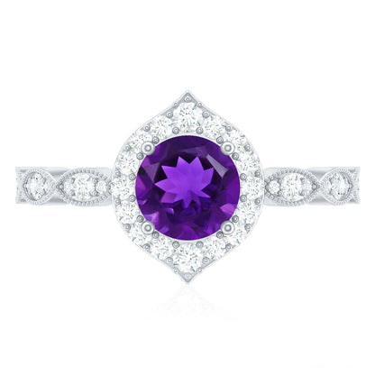 Vintage Style 1.2 Carat Amethyst Engagement Ring with Diamond Halo