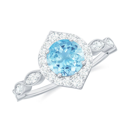 0.8 Carat Aquamarine and Diamond Designer Engagement Ring