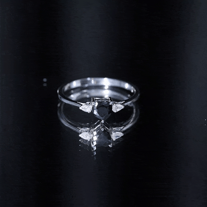 Certified Lab Grown Black Diamond Heart Promise Ring with White Diamond