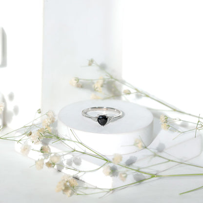 Certified Lab Grown Black Diamond Heart Promise Ring with White Diamond