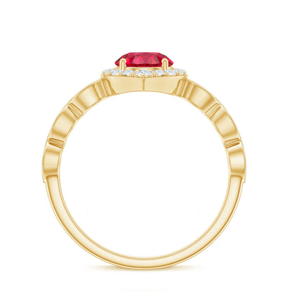 Vintage Style 1.3 Carat Lab Grown Ruby Engagement Ring with Diamond