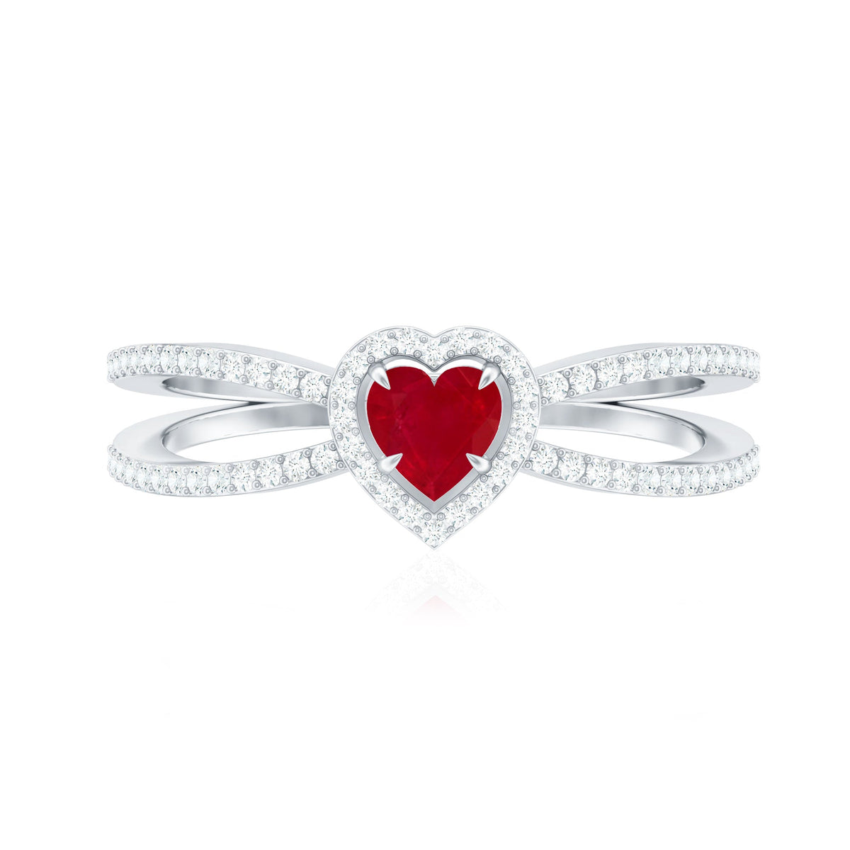 Natural Ruby Heart Engagement Ring with Diamond Split Shank