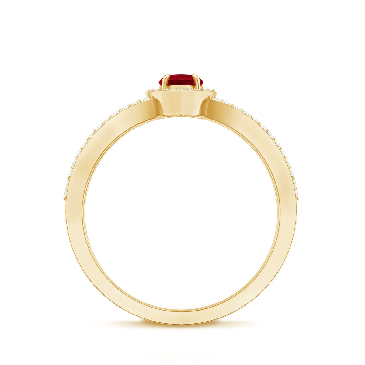 Natural Ruby Heart Engagement Ring with Diamond Split Shank