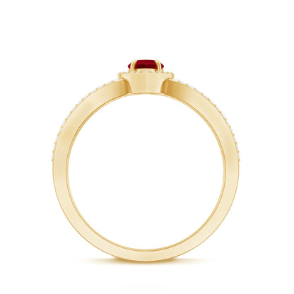 Natural Ruby Heart Engagement Ring with Diamond Split Shank