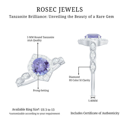 Real 0.54 Carat Tanzanite Vintage Engagement Ring with Diamond