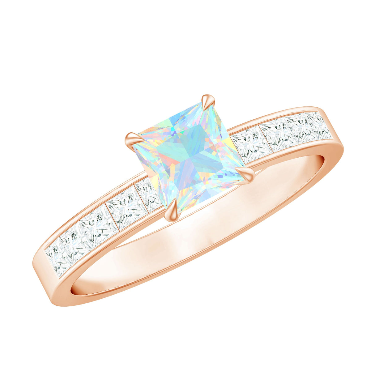 Certified Real Ethiopian Opal Princess Cut Engagement Ring with Diamond