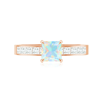 Certified Real Ethiopian Opal Princess Cut Engagement Ring with Diamond