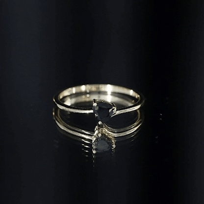 Natural Black Spinel Heart Promise Ring in East West Style