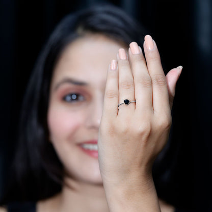 Natural Black Spinel Heart Promise Ring in East West Style