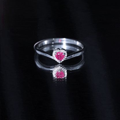 Genuine Half Carat Ruby Heart Promise Ring with Diamond Halo
