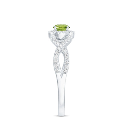 Natural 0.5 Carat Peridot Engagement Ring with Diamond Criss Cross Shank