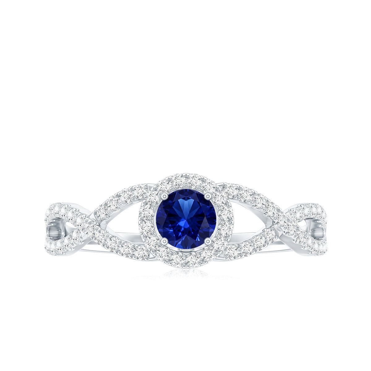 Certified 0.6 Carat Lab Grown Blue Sapphire Crossover Engagement Ring with Diamond