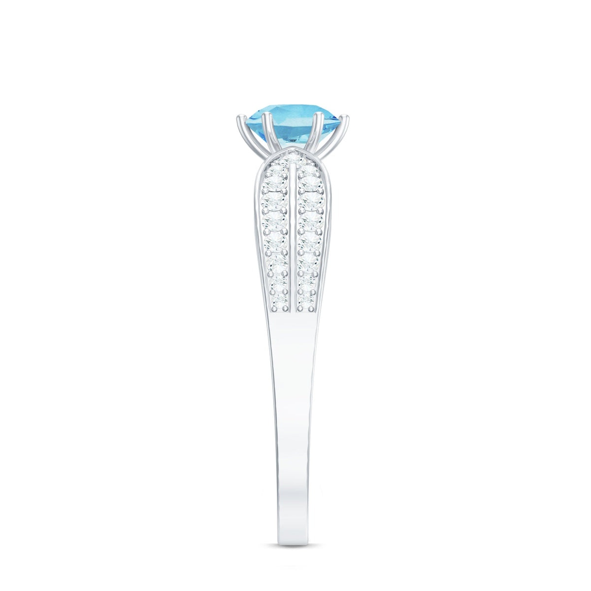 Real Aquamarine Elegant Engagement Ring with Diamond Side Stones