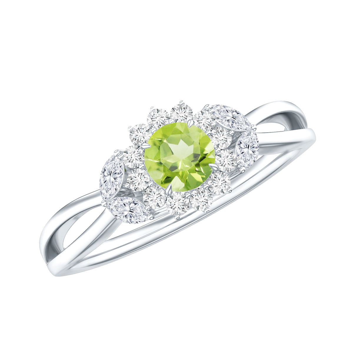 Natural 0.5 Carat Peridot Flower Engagement Ring with Diamond