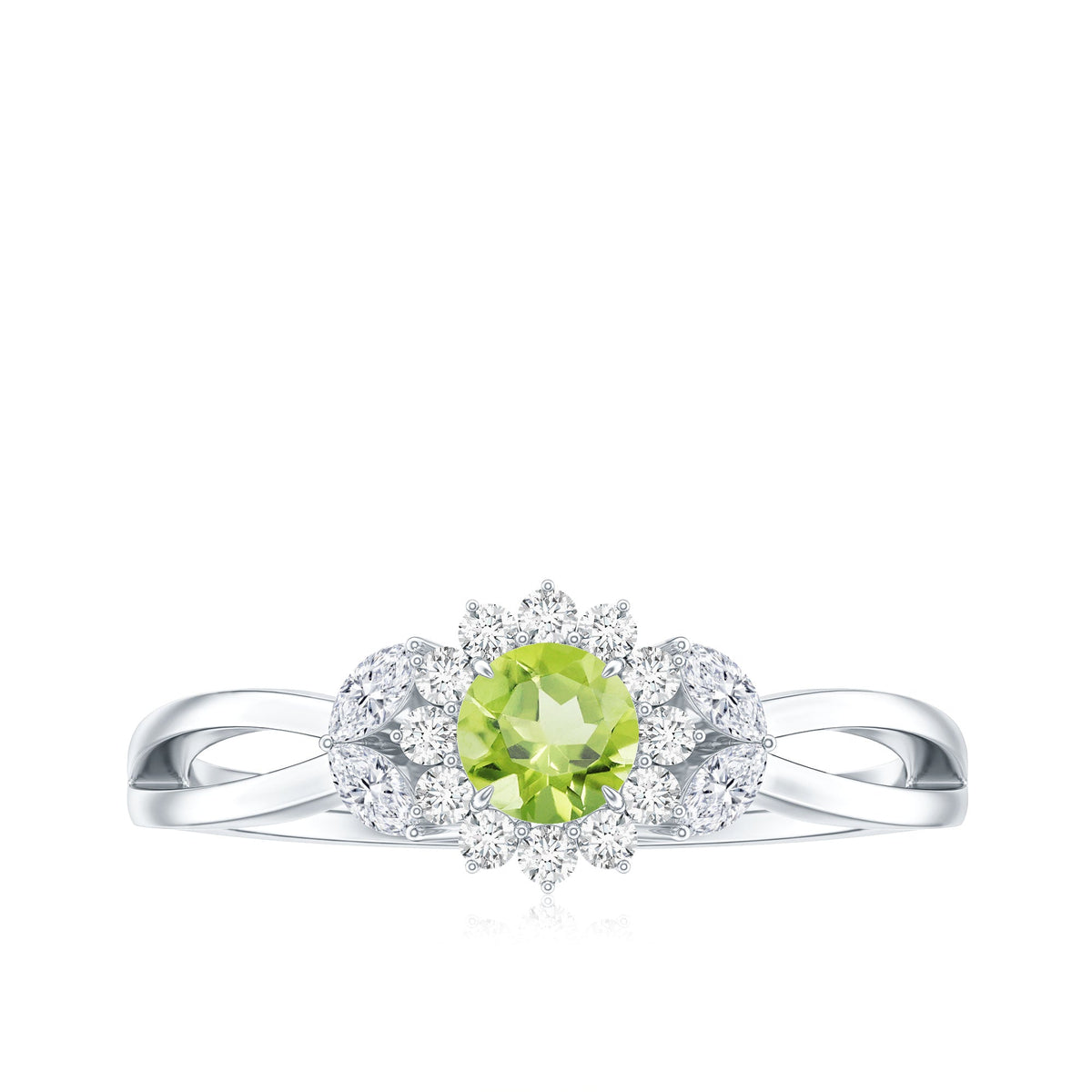Natural 0.5 Carat Peridot Flower Engagement Ring with Diamond