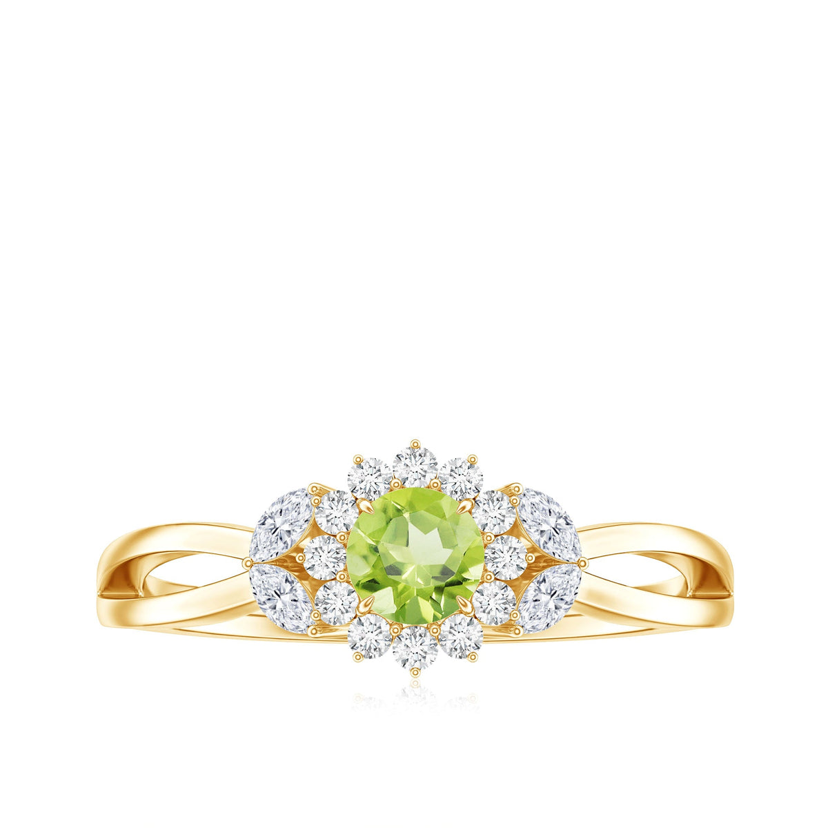 Natural 0.5 Carat Peridot Flower Engagement Ring with Diamond