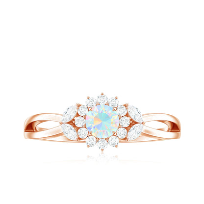 Certified Opalescent Diamond Flower Engagement Ring with Natural Diamonds