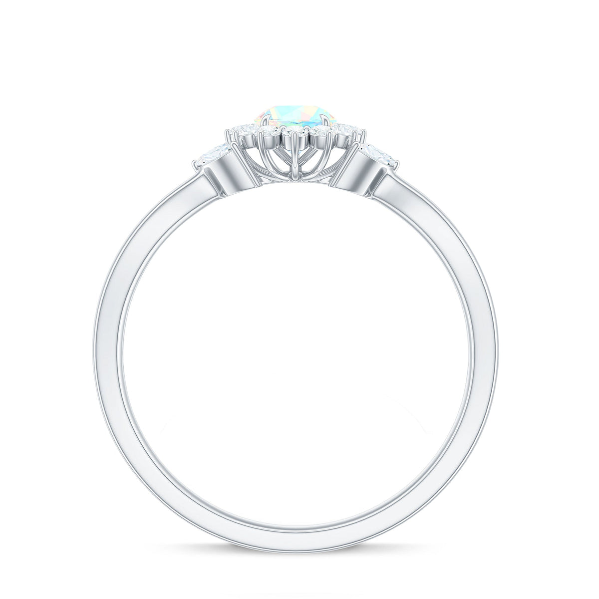 Certified Opalescent Diamond Flower Engagement Ring with Natural Diamonds