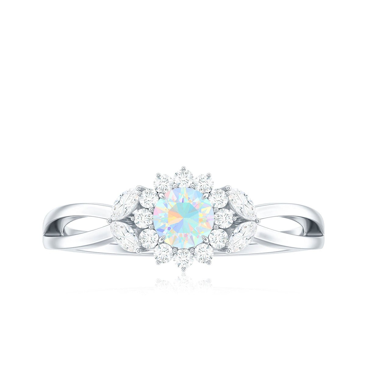 Certified Opalescent Diamond Flower Engagement Ring with Natural Diamonds