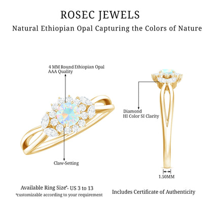 Certified Opalescent Diamond Flower Engagement Ring with Natural Diamonds