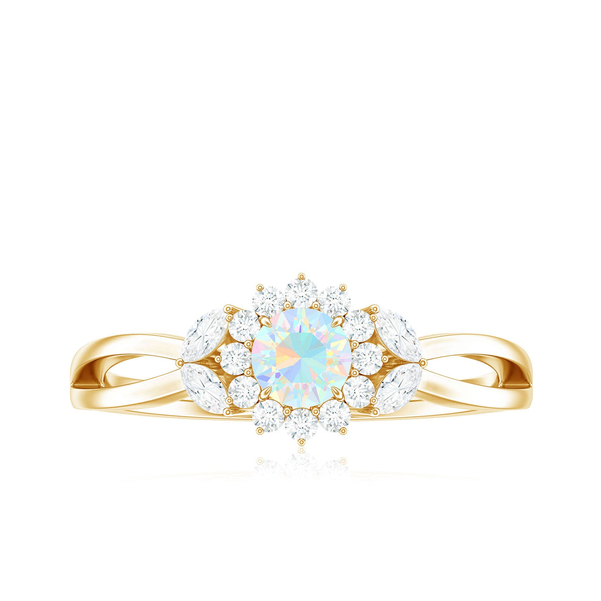 Certified Opalescent Diamond Flower Engagement Ring with Natural Diamonds