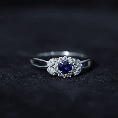 Certified Blue Sapphire Flower Engagement Ring with Diamond