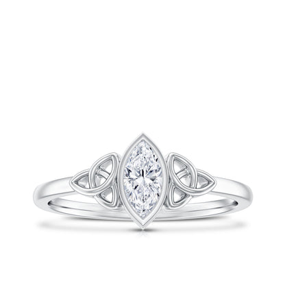 Marquise Cut Moissanite Solitaire Celtic Knot Ring in Bezel Setting