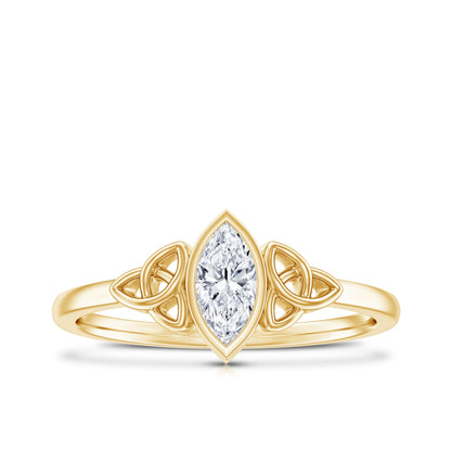 Marquise Cut Moissanite Solitaire Celtic Knot Ring in Bezel Setting