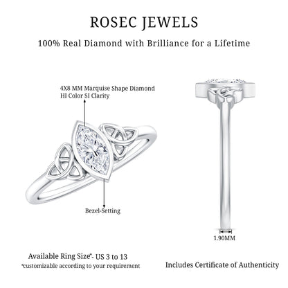 Natural Bezel Set Marquise Diamond Engagement Ring with Celtic Knot